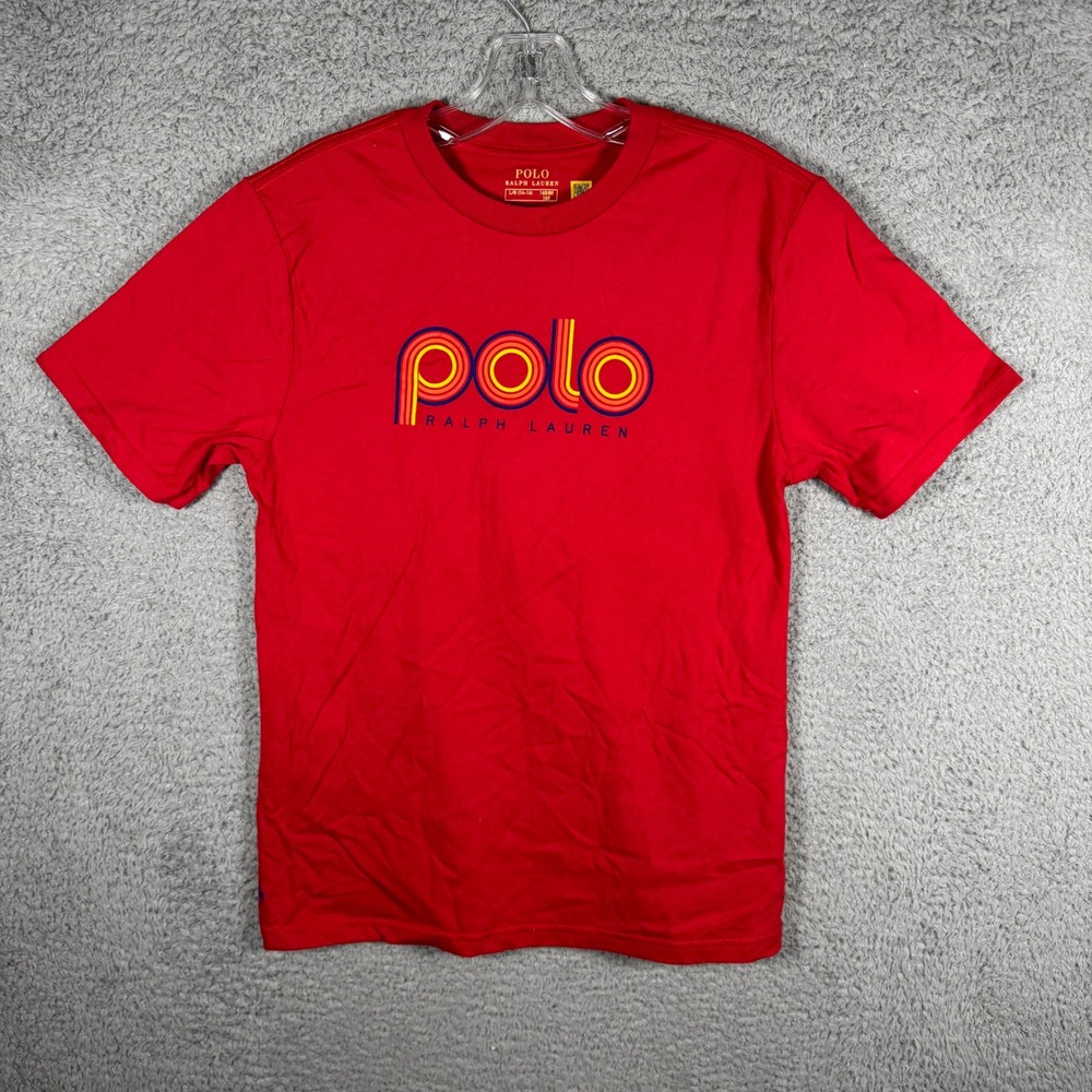 Polo Ralph Lauren Boys Red Rainbow Logo Graphic T-Shirt Size L 14-16